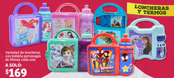 Variedad de loncheras con botella personajes de Disney cada una