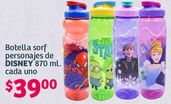 Soriana Híper Botella sorf personajes de DISNEY 870 ml. cada uno oferta