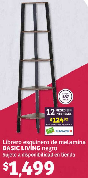 Librero esquinero de melamina BASIC LIVING negro Sujeto a disponibilidad en tienda