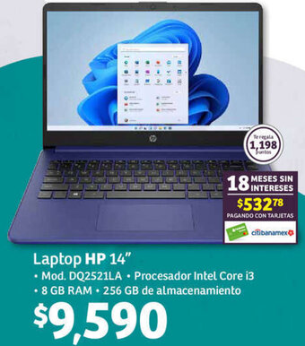Soriana Híper Laptop HP 14" Mod. DQ2521LA. Procesador Intel Core i3 oferta