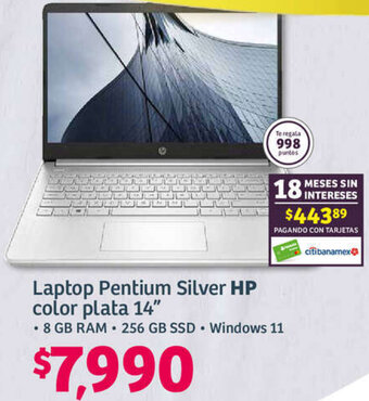 Soriana Híper Laptop Pentium Silver HP color plata 14" oferta