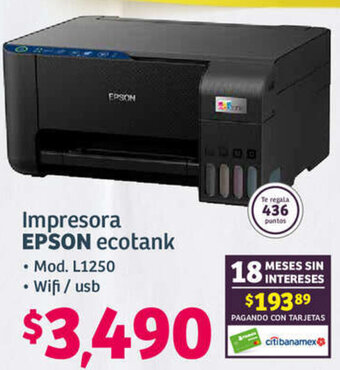 Soriana Híper Impresora EPSON ecotank L1250 oferta