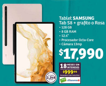 Soriana Híper Tablet SAMSUNG Tab S8 + grafito o Rosa oferta
