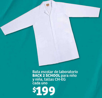 Soriana Híper Bata escolar de laboratorio BACK 2 SCHOOL para niño y niña, tallas CH-EG cada uno oferta