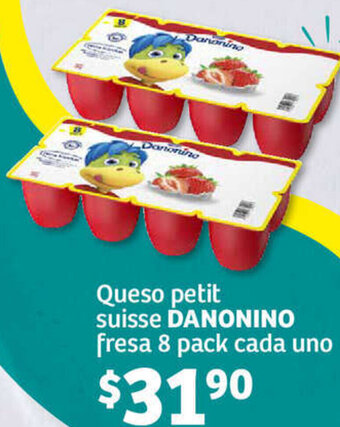 Soriana Híper Queso petit suisse DANONINO fresa 8 pack cada uno oferta