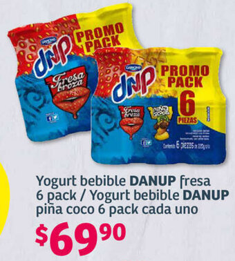 Soriana Híper Yogurt bebible DANUP fresa 6 pack / Yogurt bebible DANUP piña coco 6 pack cada uno oferta