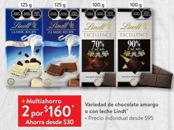 Walmart Variedad de chocolate amargo o con leche Lindt oferta