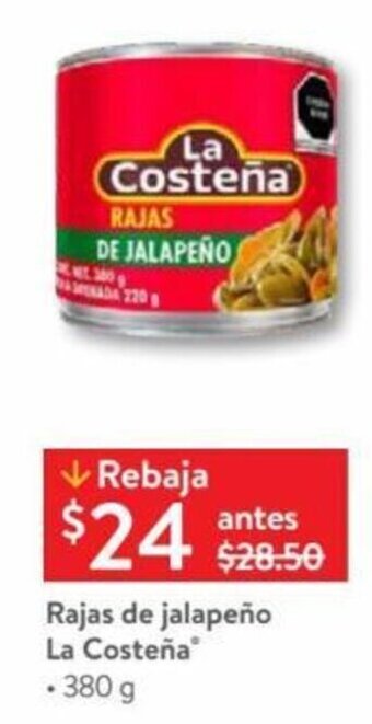 Walmart Rajas de jalapeño La Costeña 380g oferta
