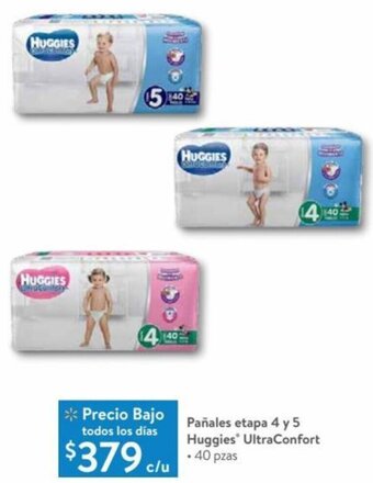 Walmart Pañales etapa 4 y 5 Huggies UltraConfort .40 pzas oferta