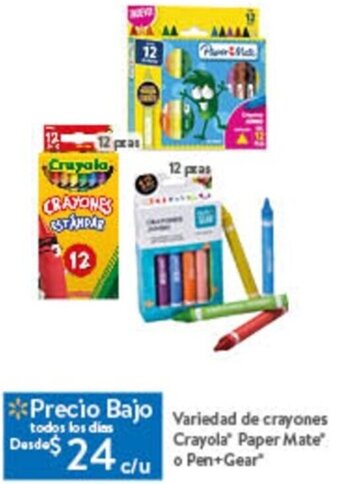 Walmart Variedad de crayones Crayola" Paper Mate o Pen + Gear oferta