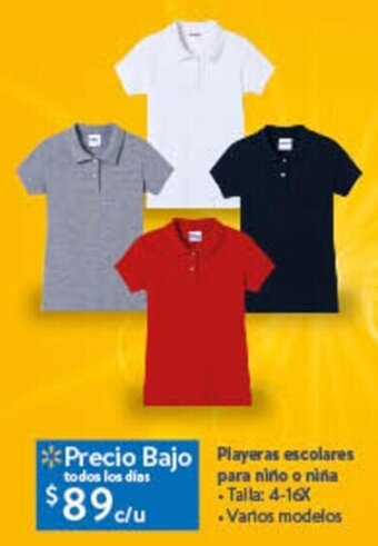 Walmart Playeras escolares para niño o niña • Talla: 4-16x . Vartos modelos oferta