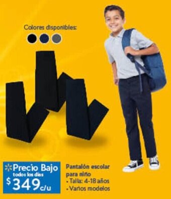 Pantalón escolar para niño Talla: 4-18 años