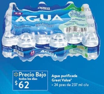 Walmart Agua purificada Great Value* • 24 pzas de 237 ml c/u oferta