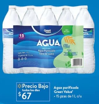Walmart Agua Purificada Great Value • 15 pzas de 1Lc/u oferta