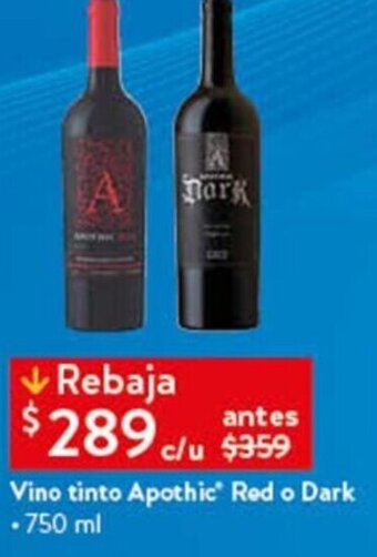 Walmart Vino tinto Apothic Red o Dark • 750 ml oferta