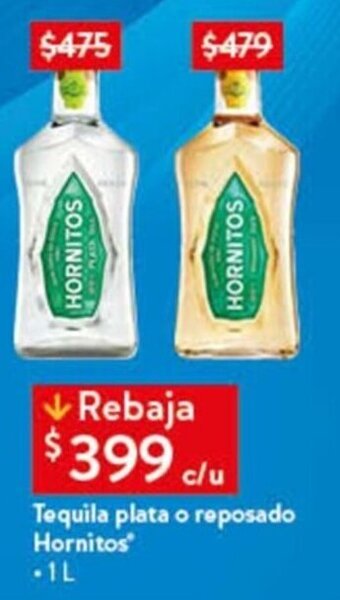 Tequila plata o reposado Hornitos .1L