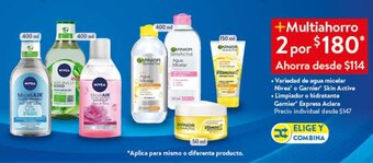 Walmart Variedad de agua micelar Nivea o Garnier Skin Active oferta