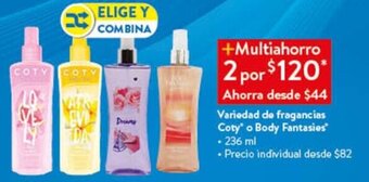 Walmart Variedad de fragancias Coty o Body Fantasies 236 ml oferta