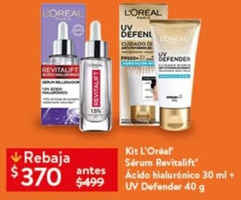 Kit L'Oréal Sérum Revitalift Ácido hialurónico 30 ml + UV Defender 40 g