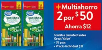 Walmart Toallitas desinfectantes Great Value 35 pzas oferta