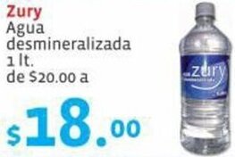 Farmacias San Isidro y San Borja Zury Agua desmineralizada 1lt oferta