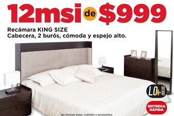 Recámara KING SIZE Cabecera, 2 burós, cómoda y espejo alto.