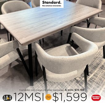 Mueblería Standard Comedor con mesa y 6 sillas tapizadas oferta
