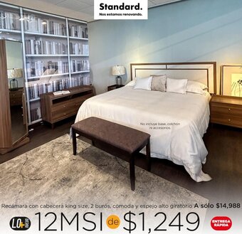 Mueblería Standard Recámara con cabecera king size, 2 burós, cómoda y espejo alto giratorio oferta