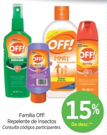 Familia Off! Repelente de Insectos Consulta códigos participantes.