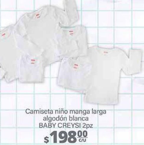 Camiseta ni o manga larga algod n blanca baby creysi 2pz oferta en