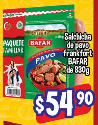 Salchica de Pavo Frankfort Bafar de 830g