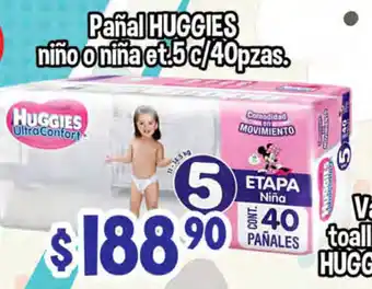 Pañal Huggies Niño o Niña et.5 c/40pzas