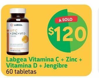 Farmacias YZA Labgea vitamina c + zinc + vitamina d + jengibre 60 tabletas oferta
