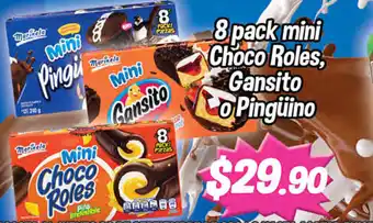 8 Pack Mini Choco Roles, Gansito o Pingüíno