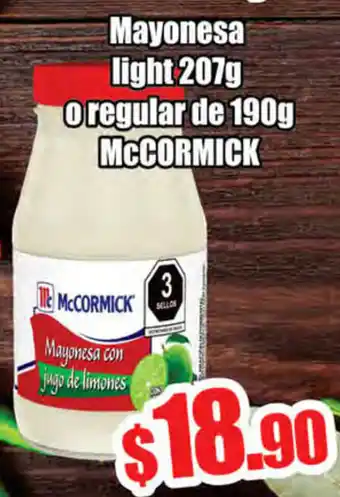 Mayonesa Light 207g o Regular de 190g McCormick