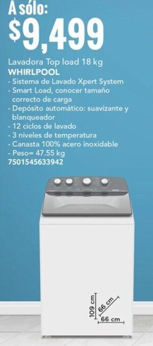 City Club WHIRLPOOL Lavadora Top load 18 kg oferta