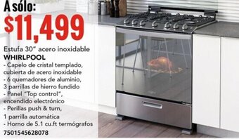 City Club Estufa 30" acero inoxidable WHIRLPOOL oferta