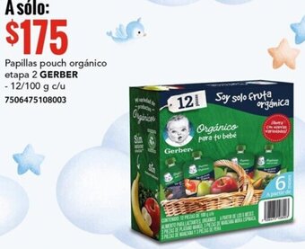 Papillas pouch orgánico etapa 2 GERBER 12/100g