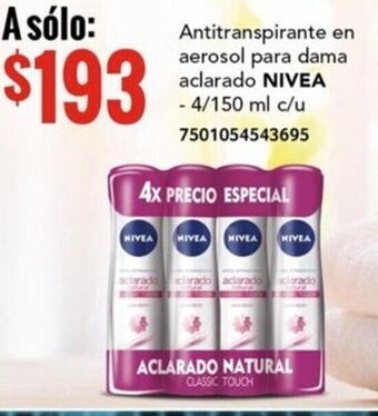 Antitranspirante en aerosol para dama aclarado NIVEA - 4/150 ml c/u 7501054543695