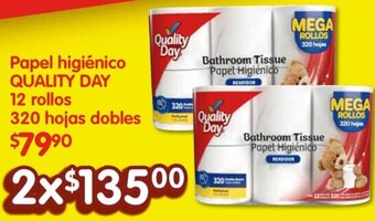 Soriana Híper Papel higiénico QUALITY DAY 12 rollos 320 hojas dobles oferta