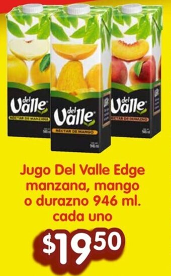 Soriana Híper Jugo Del Valle Edge manzana, mango o durazno 946 ml. cada uno oferta