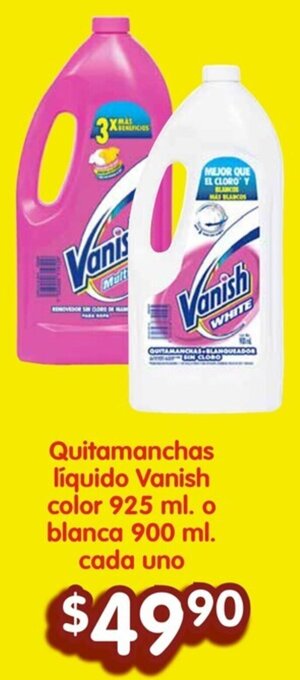 Soriana Híper Quitamanchas líquido Vanish color 925 ml. o blanca 900 ml. cada uno oferta