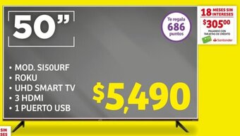 Soriana Híper JVC MOD. SI55URF ROKU UHD SMART TV 50" oferta