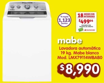 Soriana Híper Lavadora automática 19 kg. Mabe blanco Mod. LMX79114WBABO oferta
