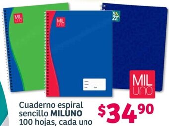 Soriana Híper Cuaderno espiral sencillo MILUNO 100 hojas, cada uno oferta