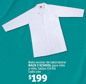 Soriana Híper Bata escolar de laboratorio BACK 2 SCHOOL para niño y niña, tallas CH-EG cada uno oferta
