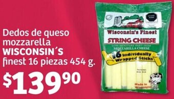 Soriana Híper Dedos de queso mozzarella WISCONSIN'S finest 16 piezas 454 g. oferta