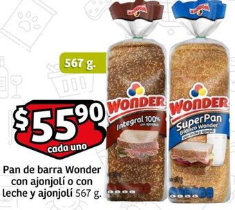 Pan de barra Wonder con ajonjolí o con leche y ajonjolí 567 g.
