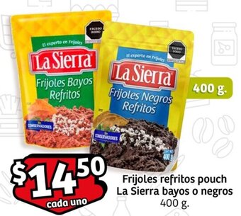 Frijoles refritos pouch La Sierra bayos o negros 400 g.