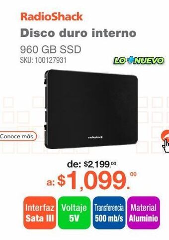 Disco duro interno radioshack / 960 gb ssd / sata 2.5 / negro